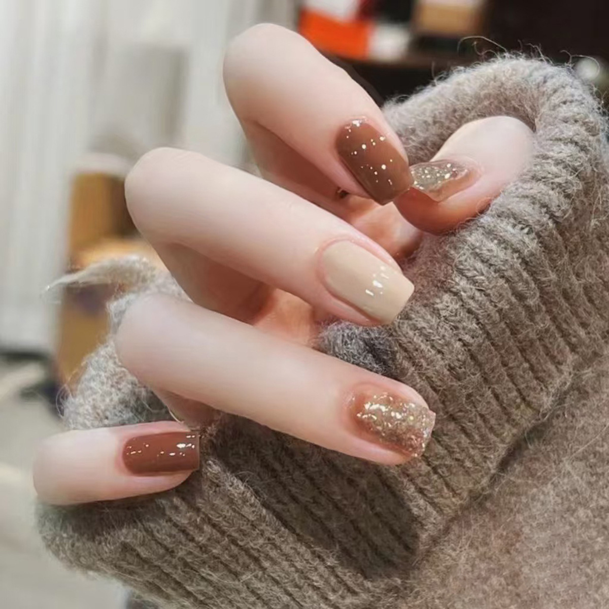 Nail Art Simple - 24Pcs Caramel Brown Ombre Glitter Stick