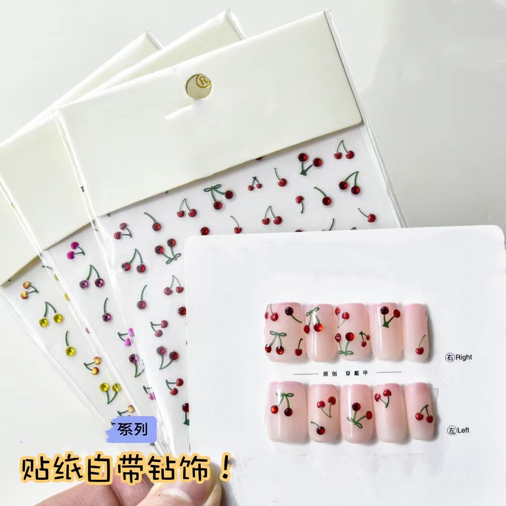 Nail Art Red Cherry - 1pcs 5D Luxury Red Pink Yellow