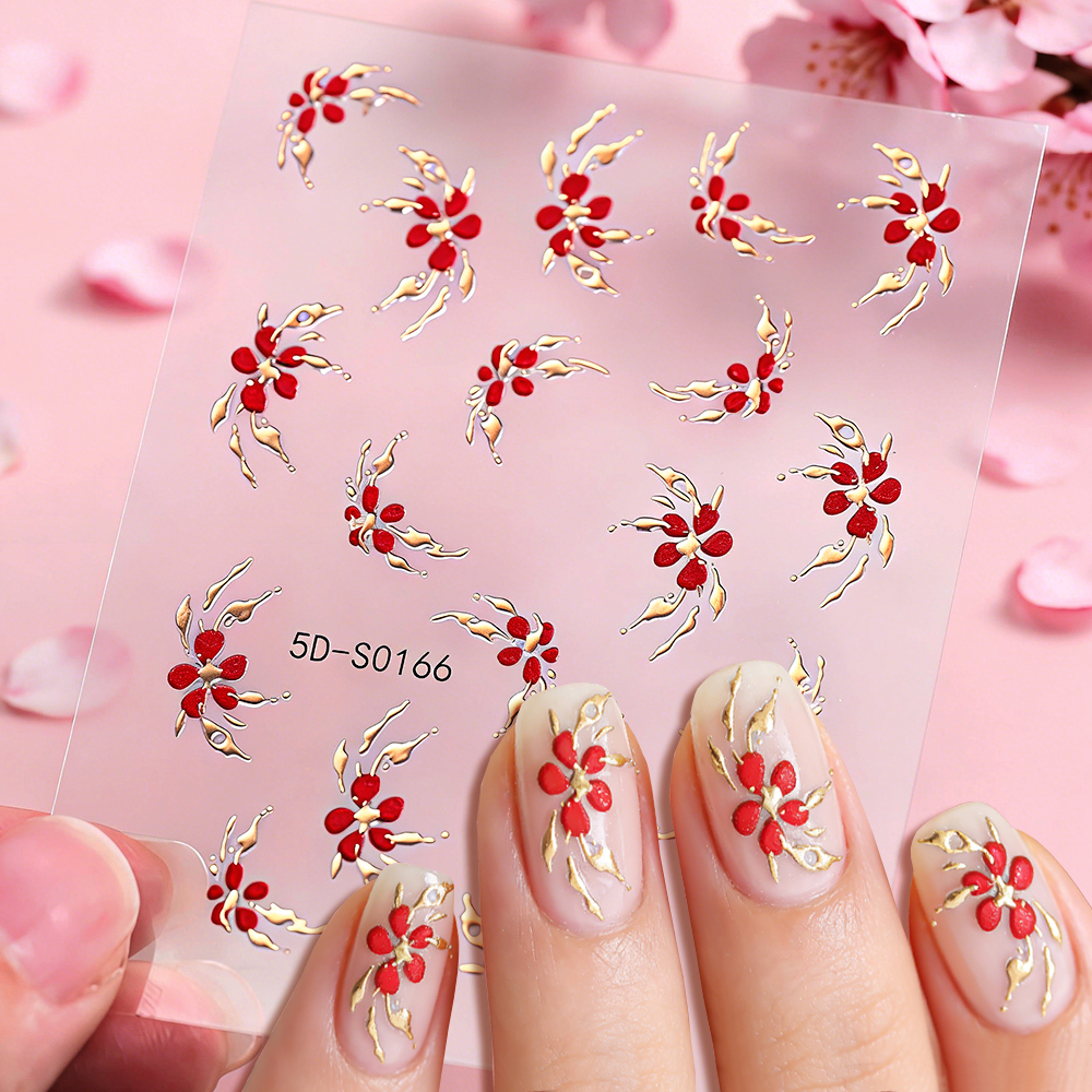 Nail Art Old Money - 1pcs 3D Bronzing Golden Curve Flower