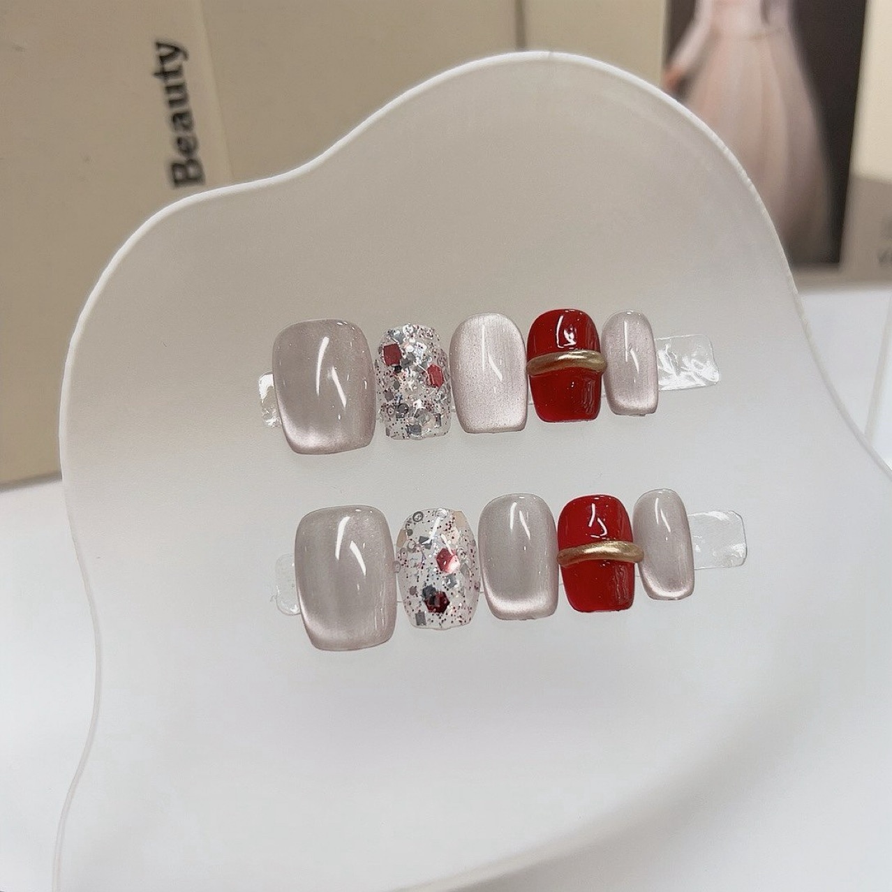 Nail Art Simple - 10PCS Light Luxury Short Square Handmade