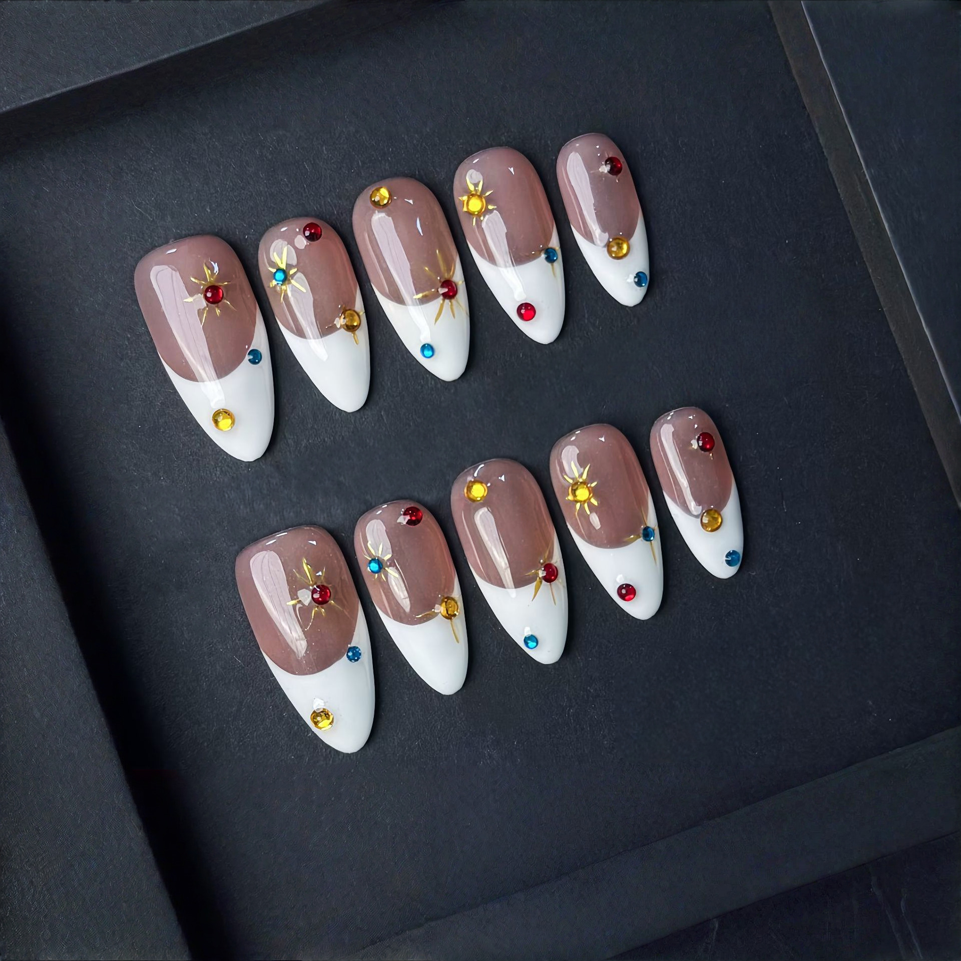 10pcs/set Crystal Red Almond H - đánh giá và giá Nail Art Red Cherry
