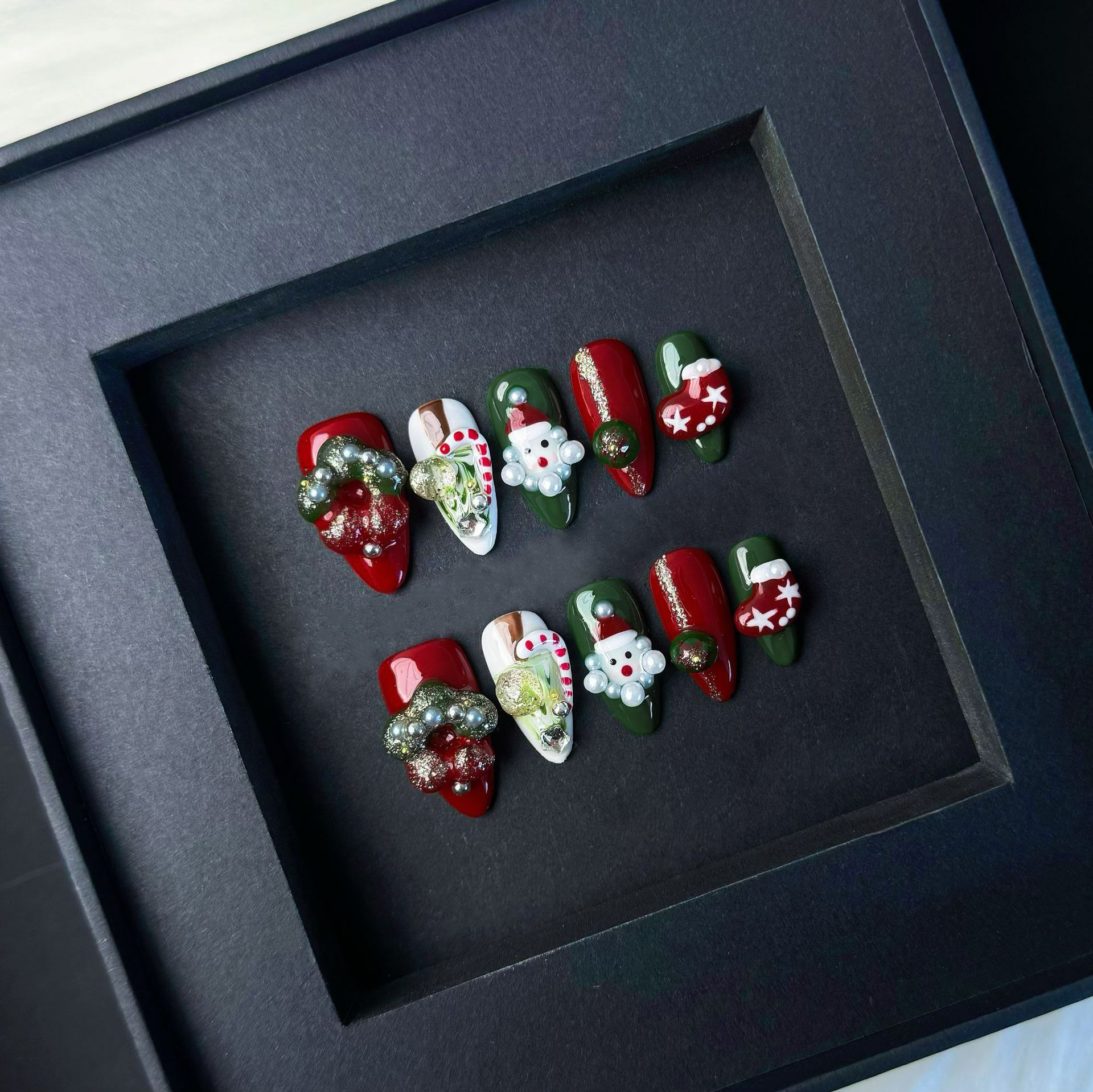10pcs/set Crystal Red Almond H - đánh giá và giá Nail Art Red Cherry