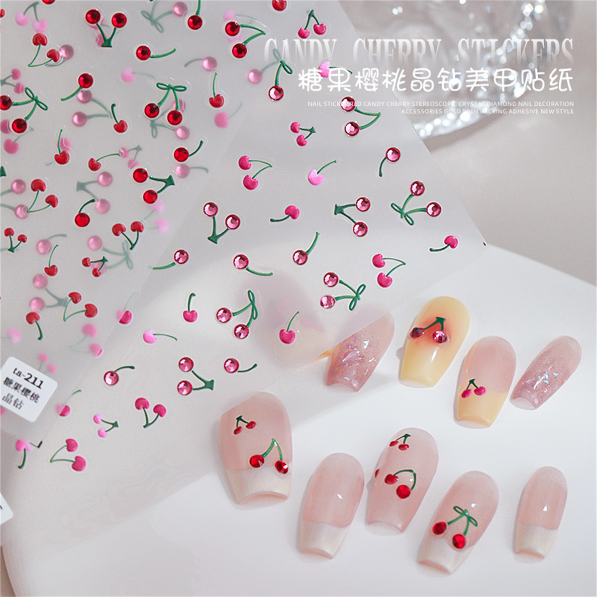 1pcs 5D Luxury Red Pink Yellow - đánh giá và giá Nail Art Red Cherry