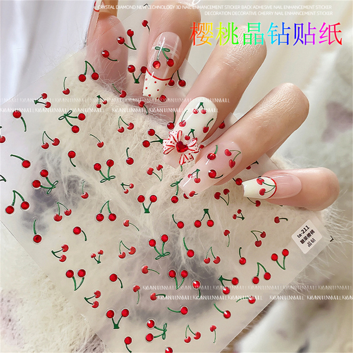 1pcs 5D Luxury Red Pink Yellow - đánh giá và giá Nail Art Red Cherry