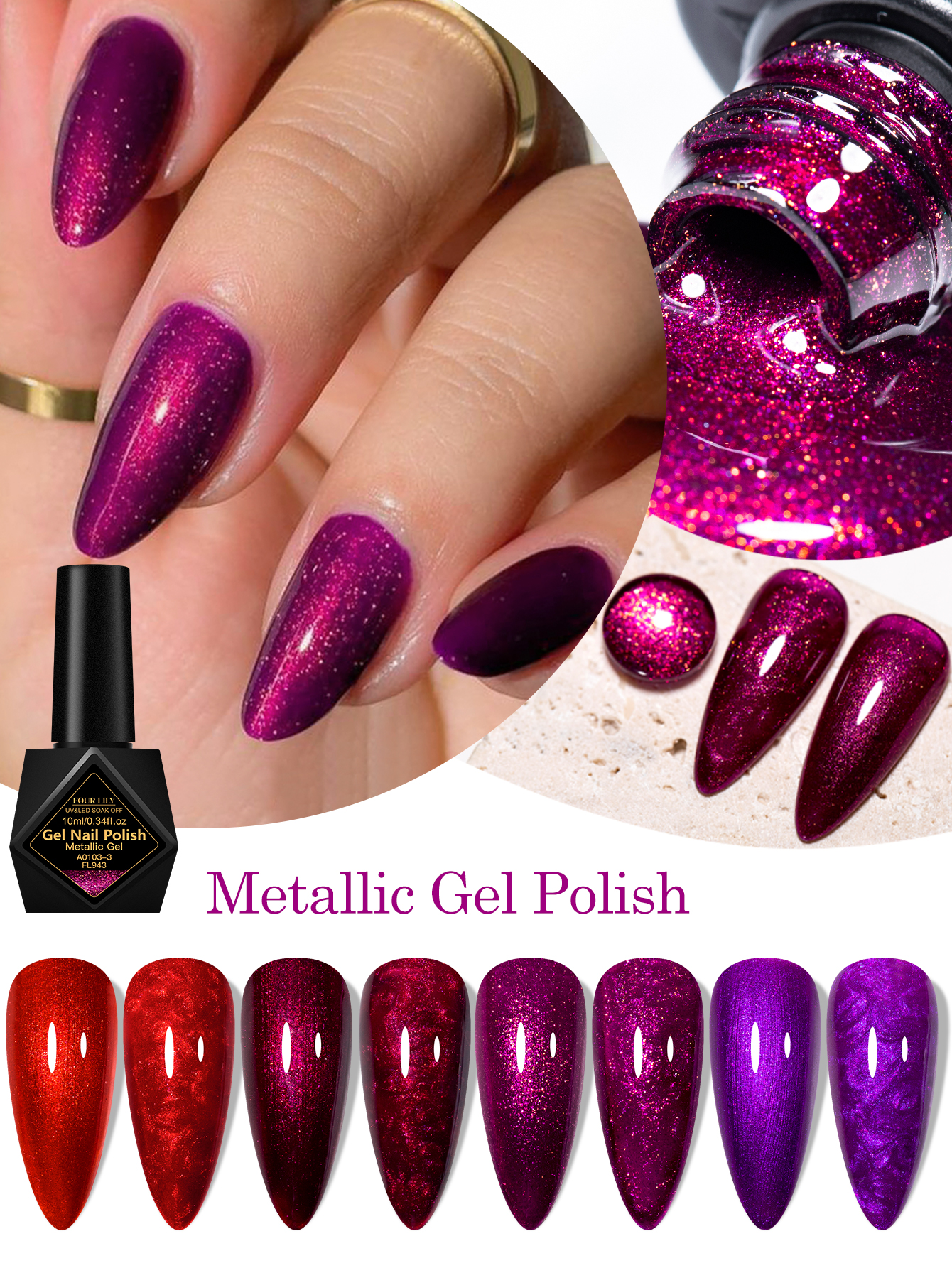 FOUR LILY Metallic Gel Nail Po - đánh giá và giá Nail Art Fuchsia