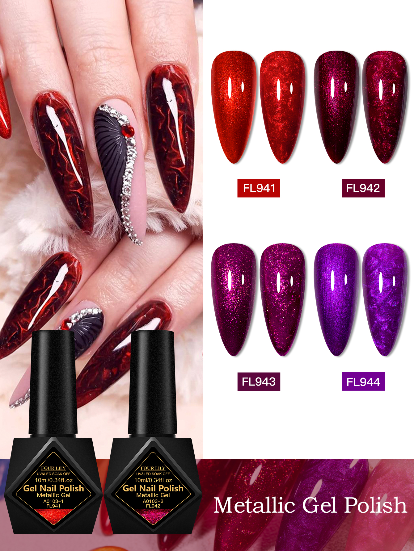 FOUR LILY Metallic Gel Nail Po - đánh giá và giá Nail Art Fuchsia