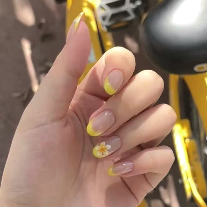 24Pcs Yellow Floral French Des - đánh giá và giá Nail Art Simple