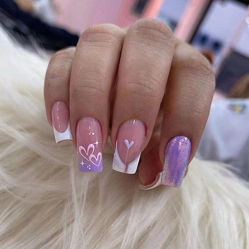 24Pcs Simple Pink White Gradie - đánh giá và giá Nail Art Simple