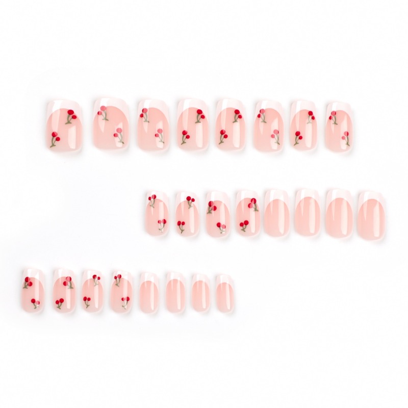 24pcs White French Square Red  - đánh giá và giá Nail Art Red Cherry