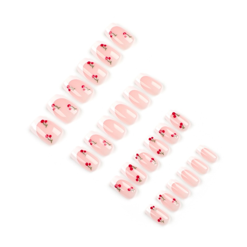 24pcs White French Square Red  - đánh giá và giá Nail Art Red Cherry