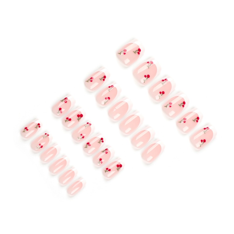24pcs White French Square Red  - đánh giá và giá Nail Art Red Cherry