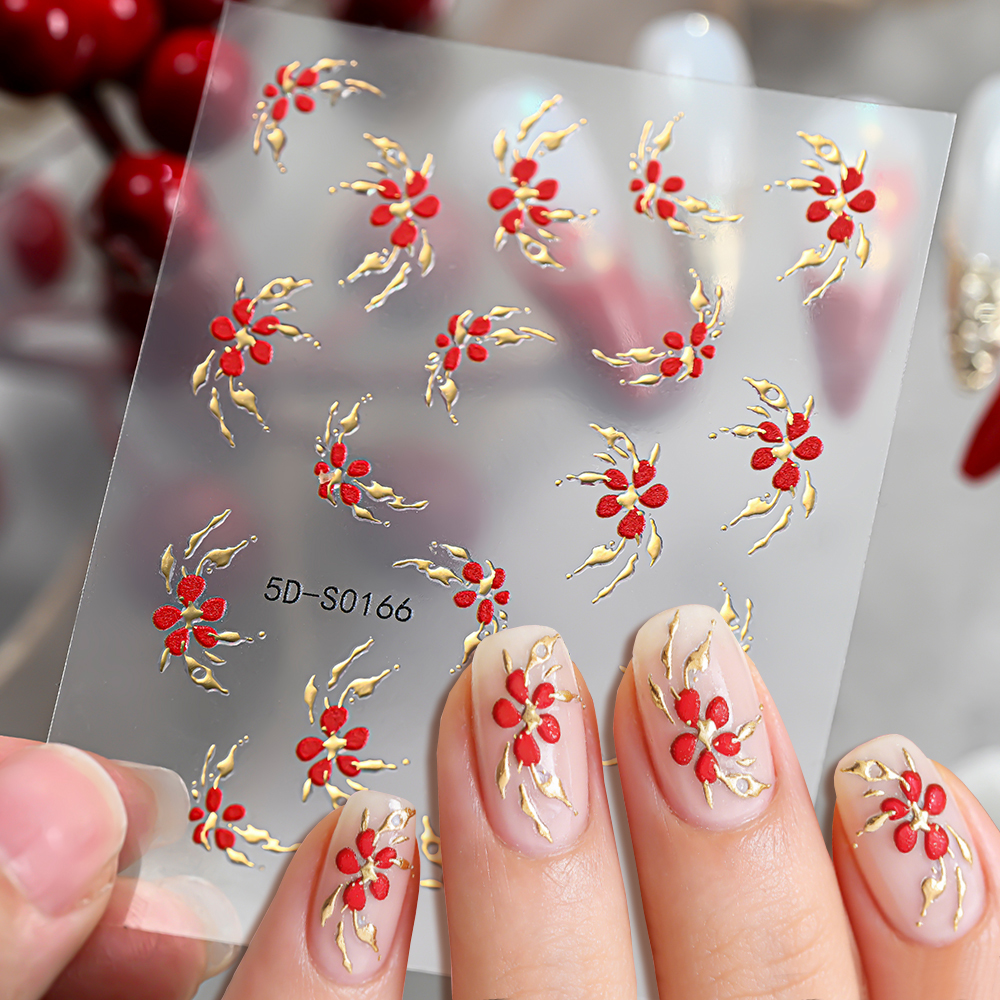 1pcs Red Plum Blossoms Gilded  - đánh giá và giá Nail Art Old Money
