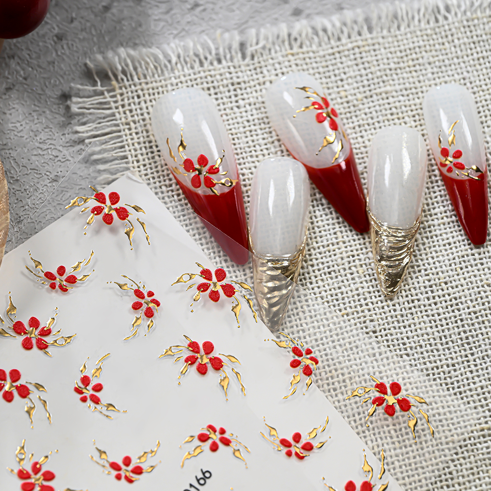 1pcs Red Plum Blossoms Gilded  - đánh giá và giá Nail Art Old Money