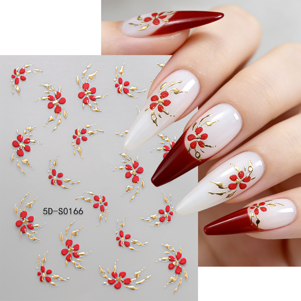 1pcs Red Plum Blossoms Gilded  - đánh giá và giá Nail Art Old Money