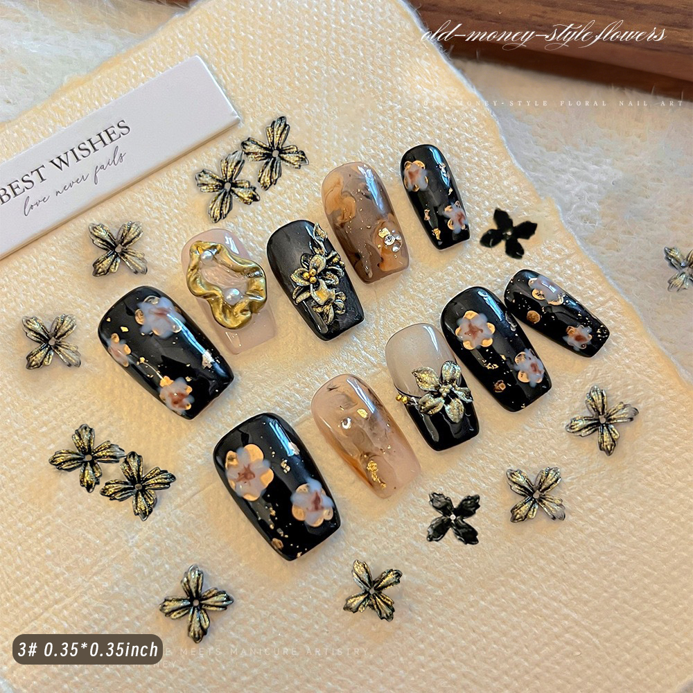 50pcs Black-Gold 3D Devil's Fl - đánh giá và giá Nail Art Old Money