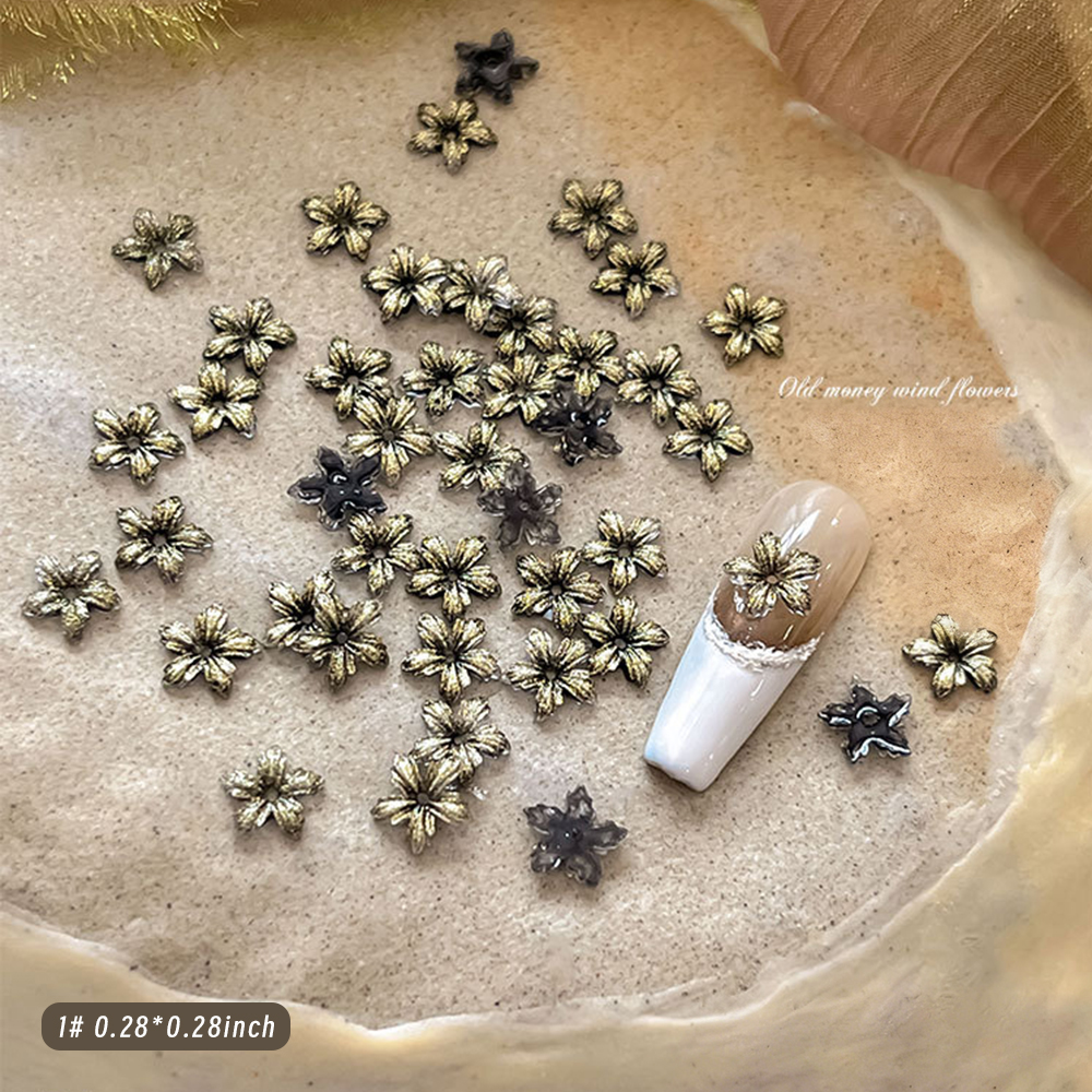 50pcs Black-Gold 3D Devil's Fl - đánh giá và giá Nail Art Old Money