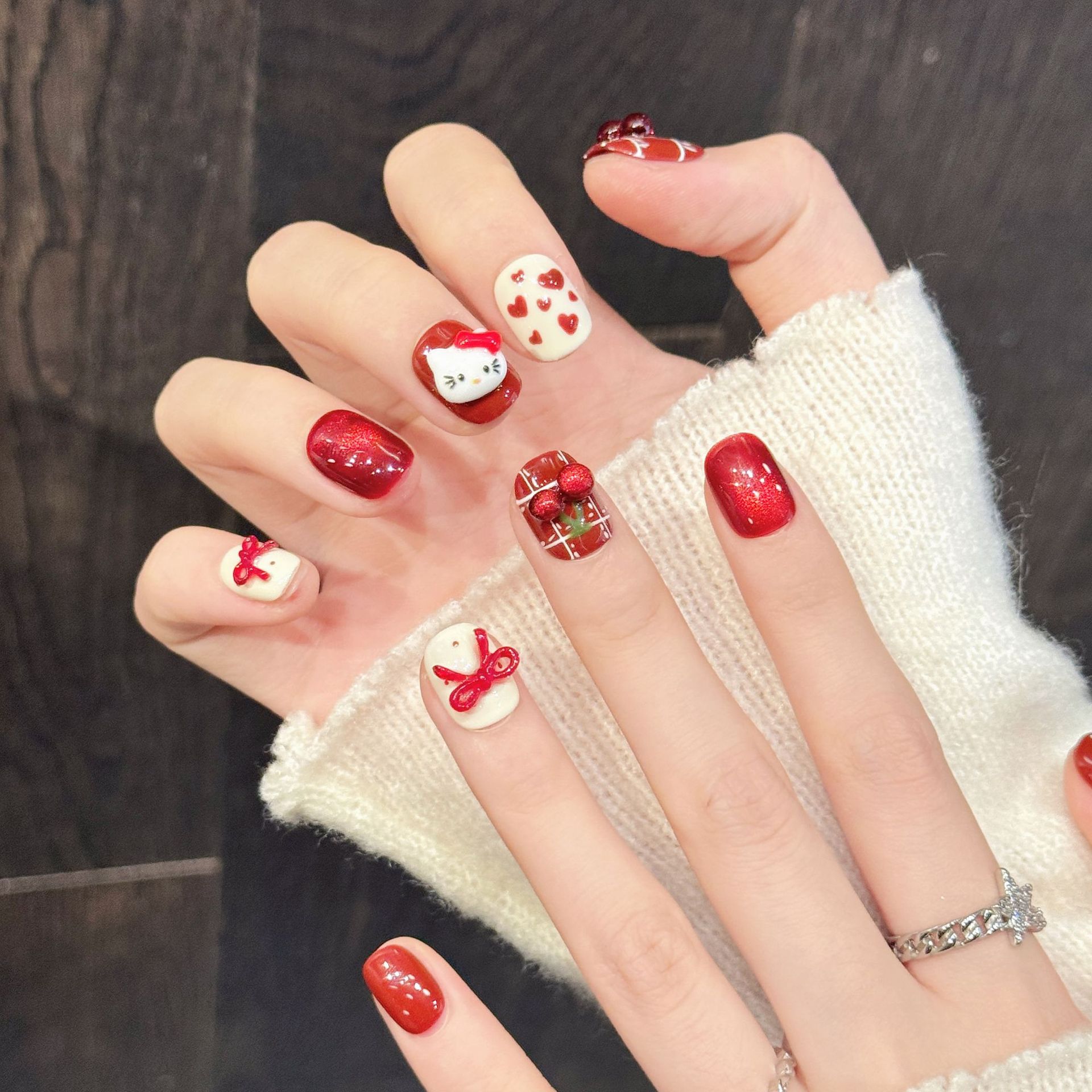 10PCS Handmade Nail Art Red Wh - đánh giá và giá Nail Art Red Cherry