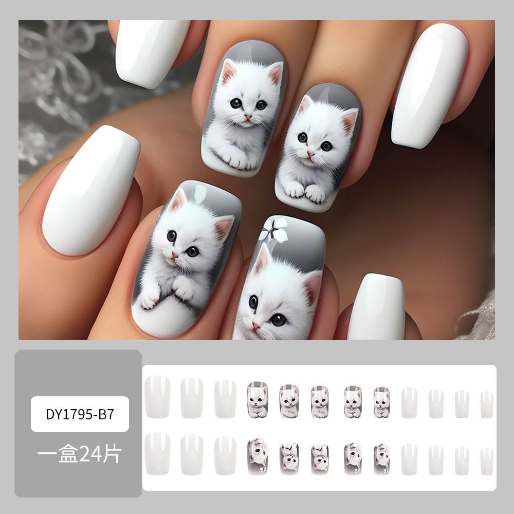 24Pcs Press on Nails Cute Cat  - đánh giá và giá Nail Art Motif