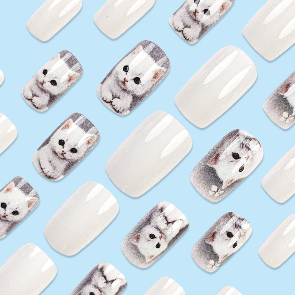 24Pcs Press on Nails Cute Cat  - đánh giá và giá Nail Art Motif