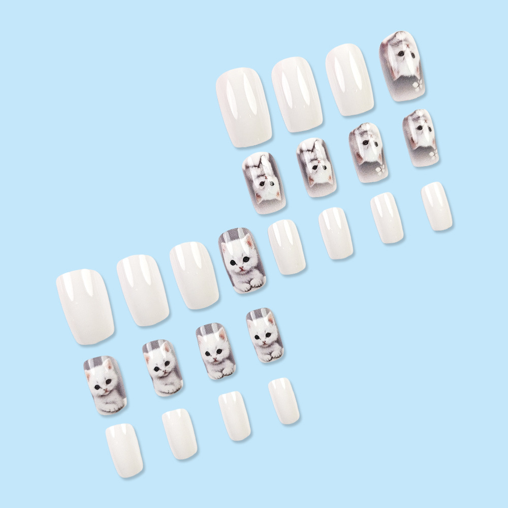 24Pcs Press on Nails Cute Cat  - đánh giá và giá Nail Art Motif