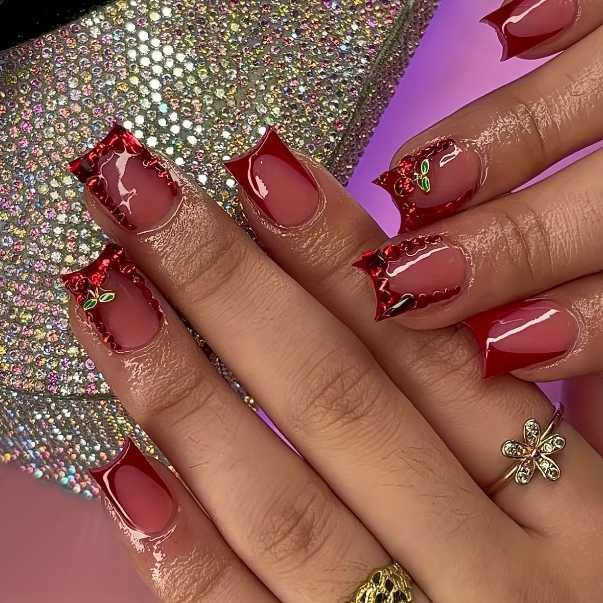 24pcs Finished Fake Nails Fren - đánh giá và giá Nail Art Red Cherry