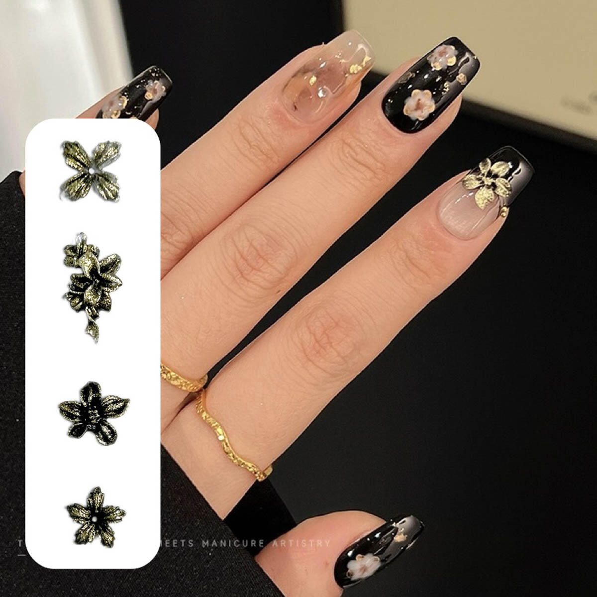 50Pcs Fine Black Gold Color Re - đánh giá và giá Nail Art Old Money
