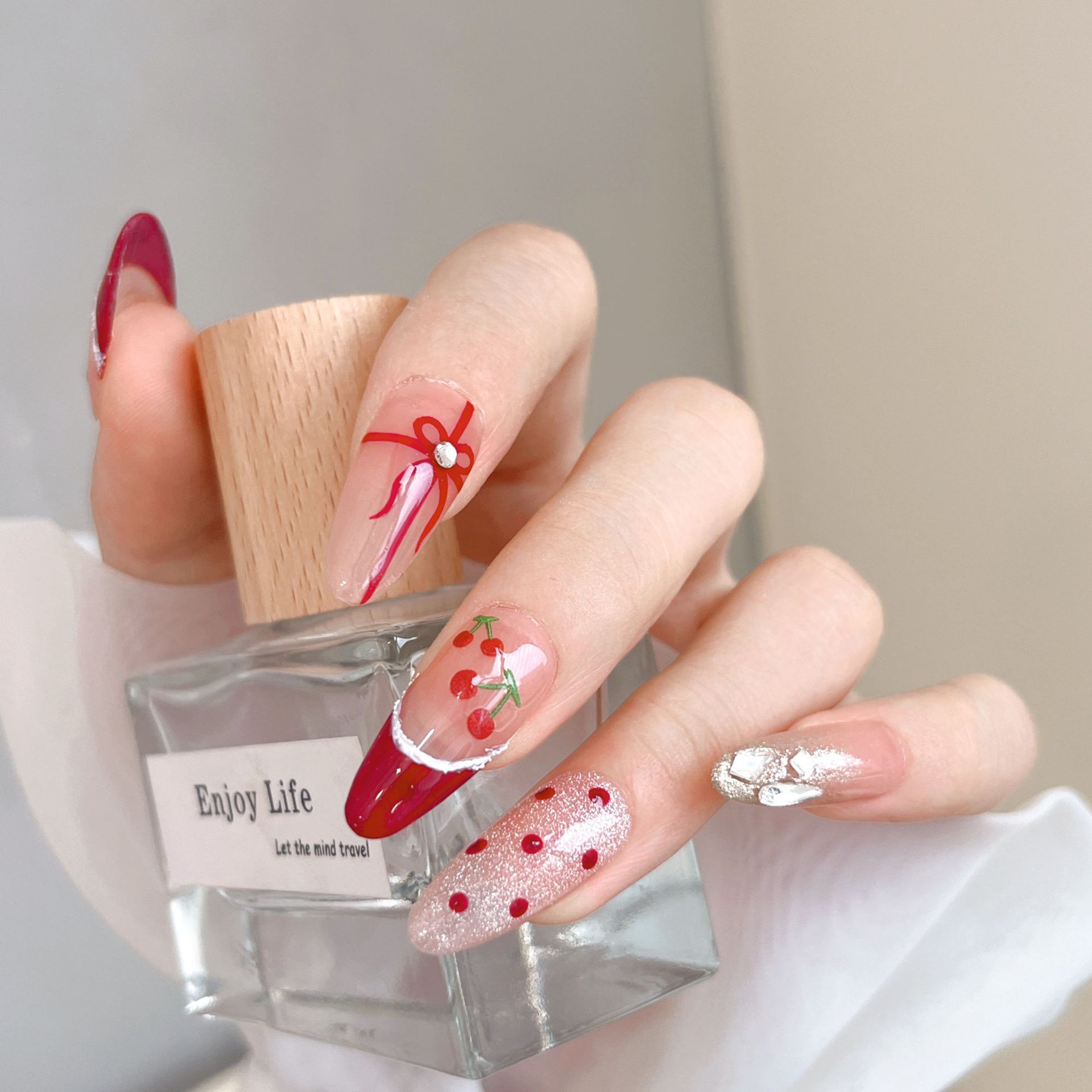 1pcs Kawaii Red Cherry Bow Nai - đánh giá và giá Nail Art Red Cherry